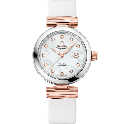 De Ville Ladymatic 34 mm, steel ‑ Sedna™ gold on leather strap