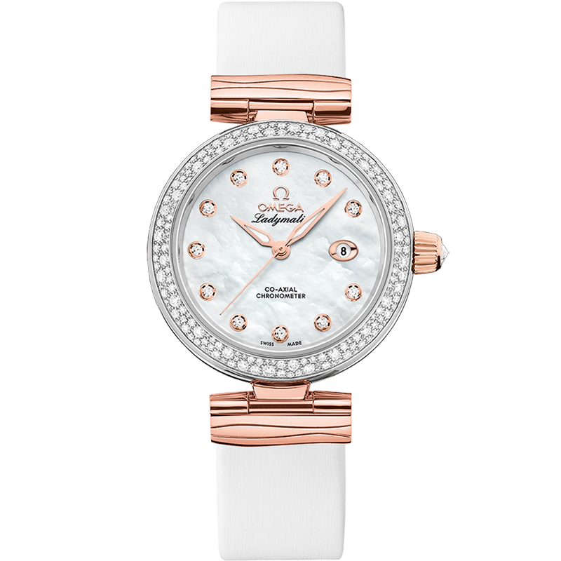 De Ville Ladymatic 34 mm, steel ‑ Sedna™ gold on leather strap