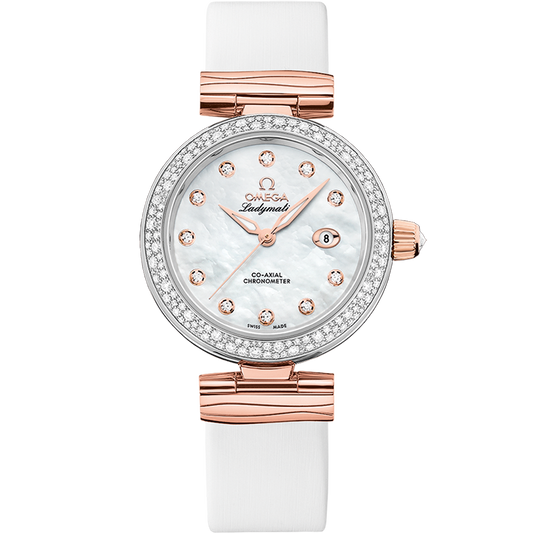 De Ville Ladymatic 34 mm, steel ‑ Sedna™ gold on leather strap