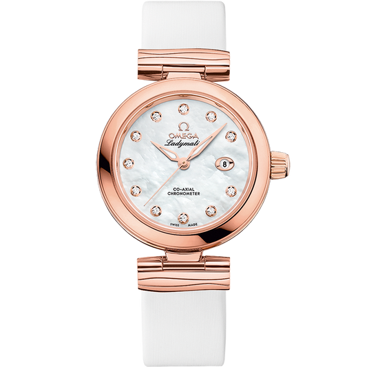 De Ville Ladymatic 34 mm, Sedna™ gold on leather strap