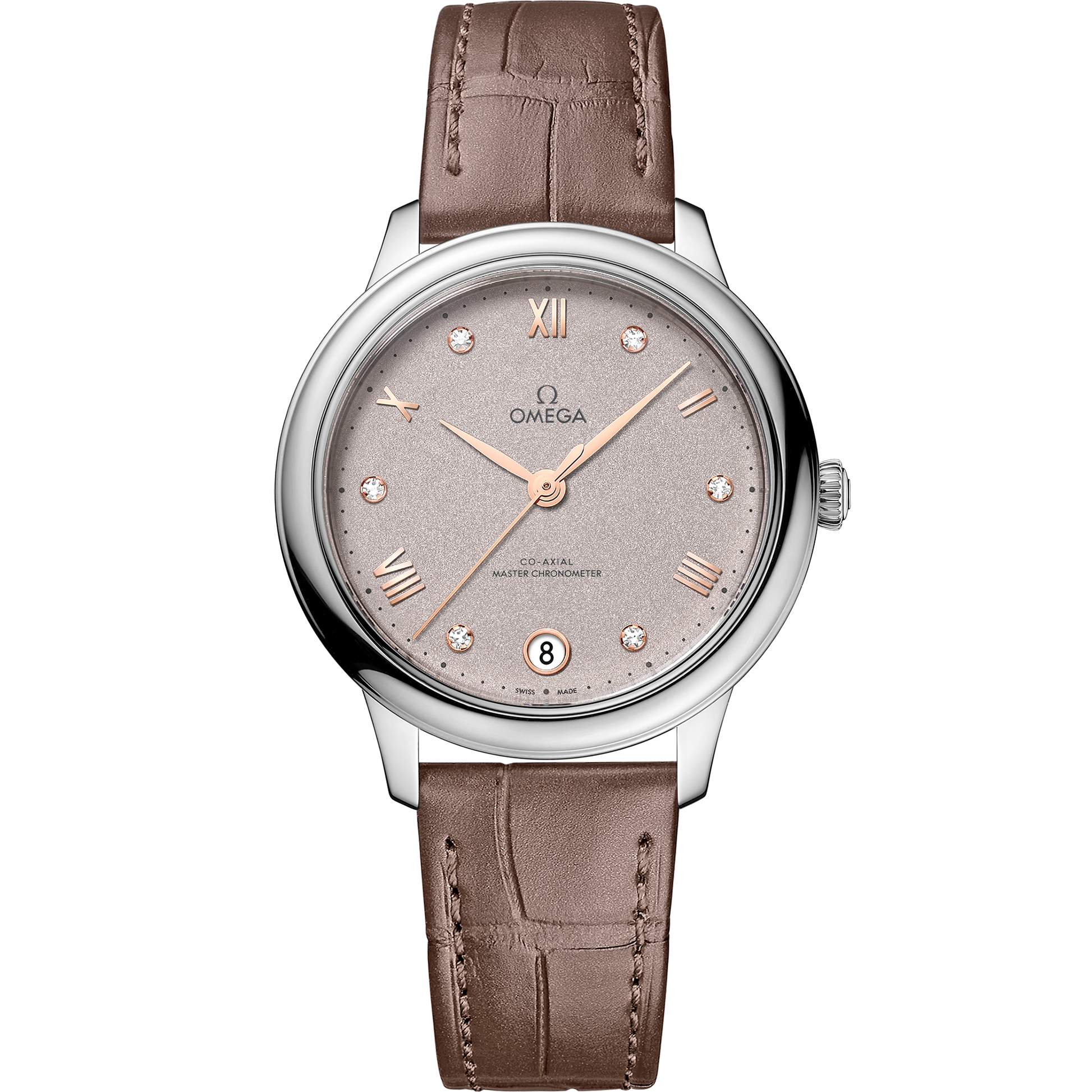 De Ville Prestige 34 mm, steel on leather strap
