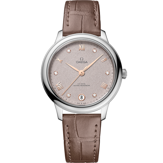 De Ville Prestige 34 mm, steel on leather strap