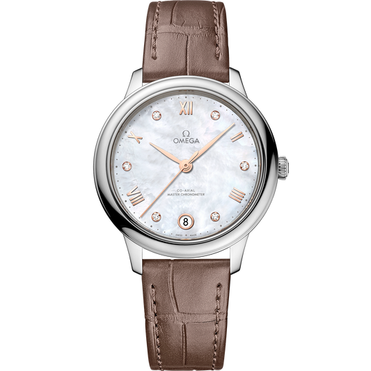 De Ville Prestige 34 mm, steel on leather strap
