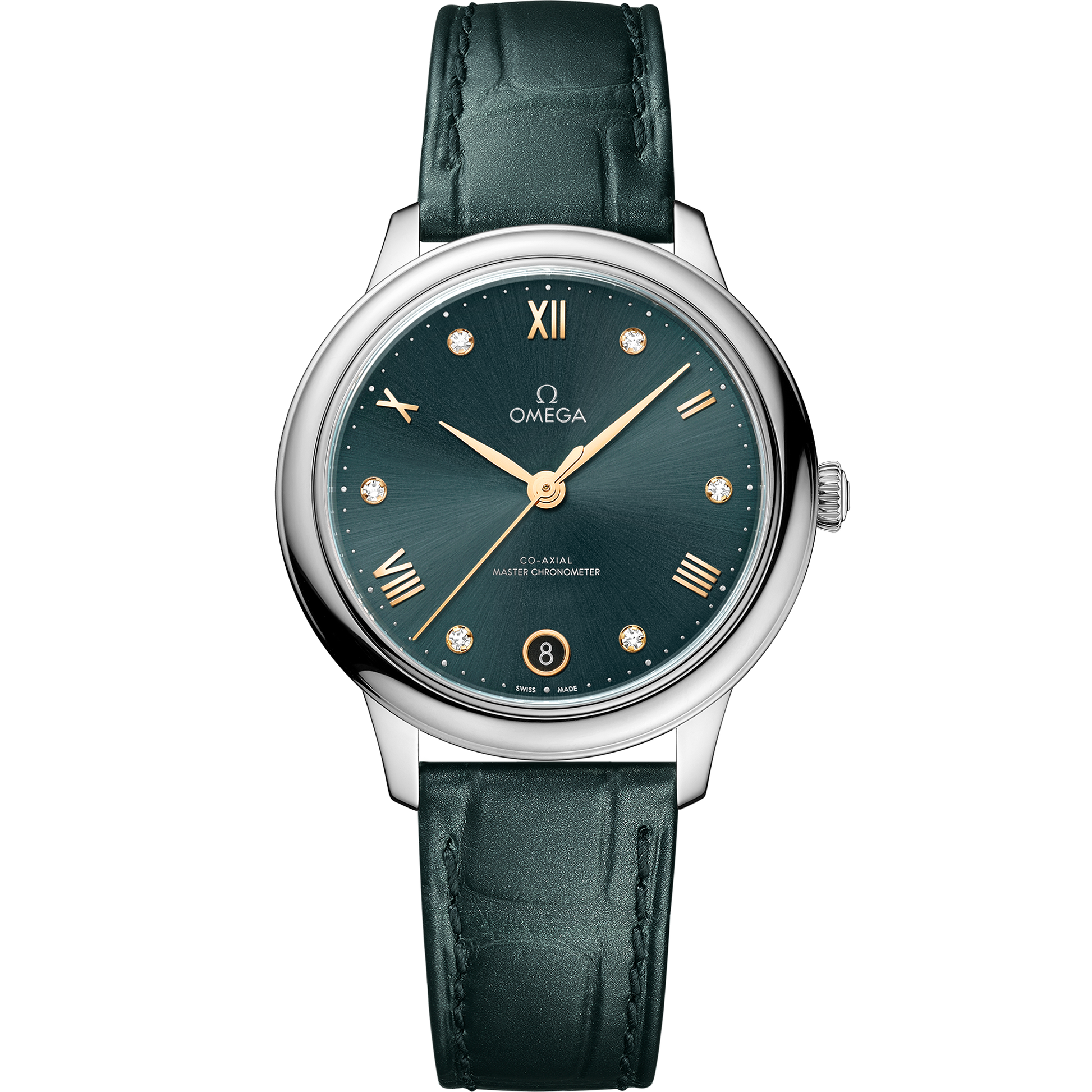 De Ville Prestige 34 mm, steel on leather strap