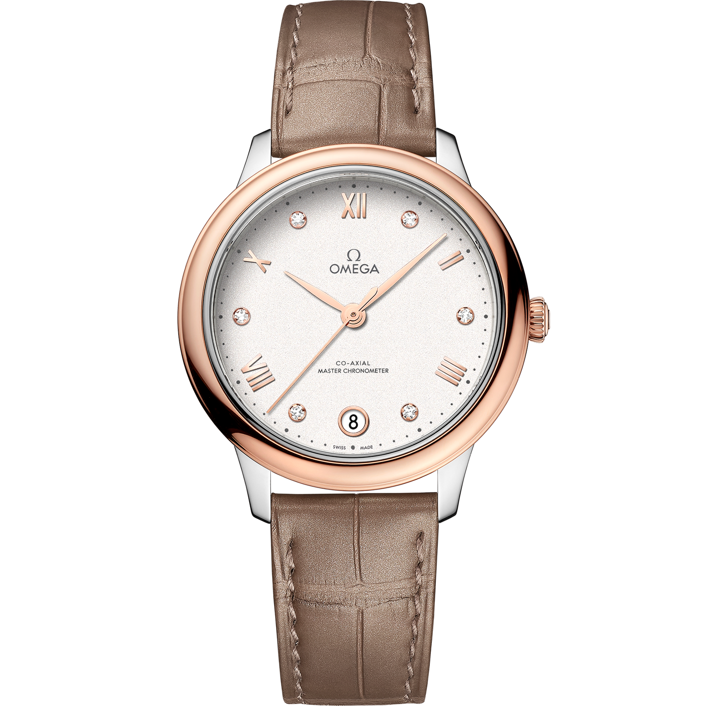 De Ville Prestige 34 mm, steel ‑ Sedna™ gold on leather strap