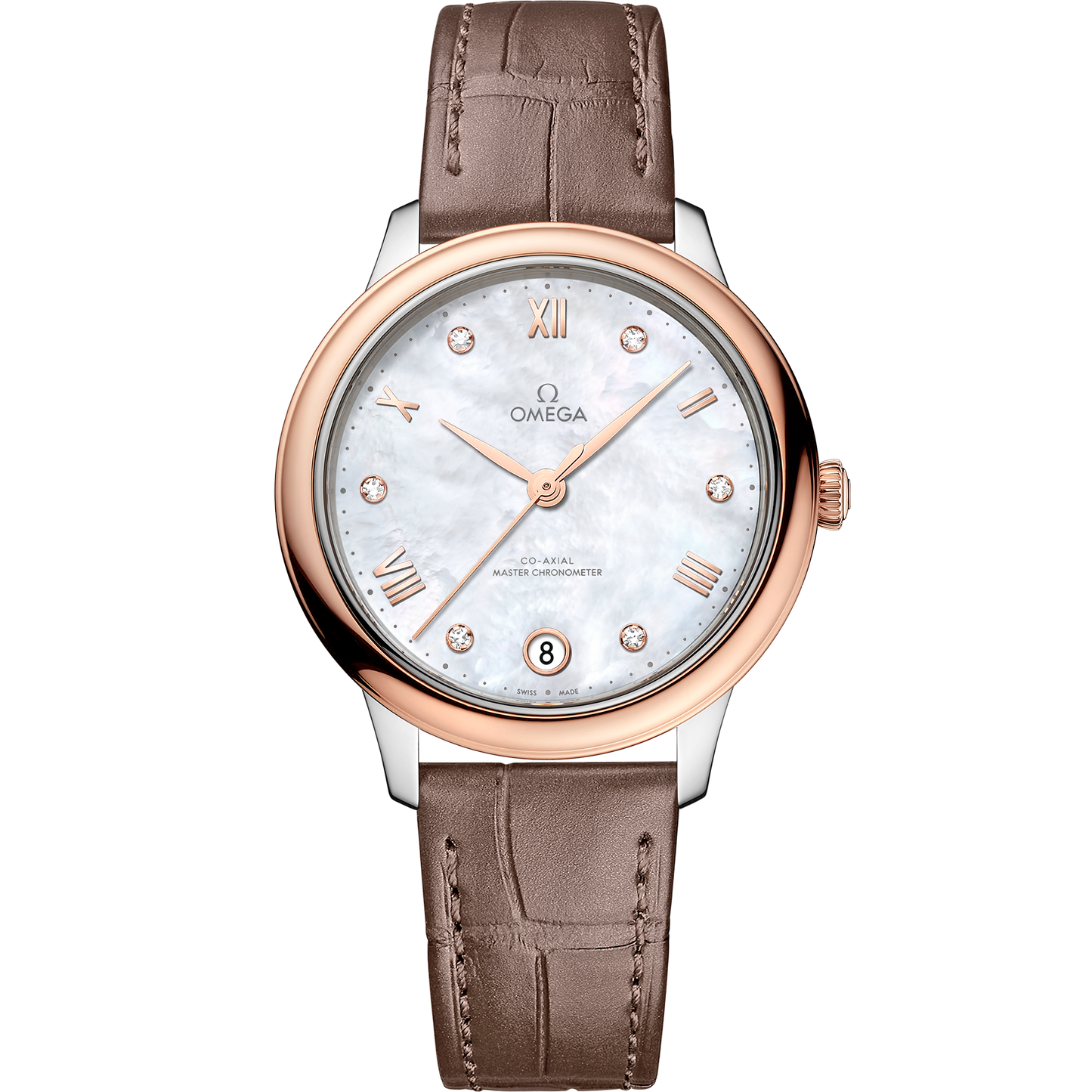 De Ville Prestige 34 mm, steel ‑ Sedna™ gold on leather strap