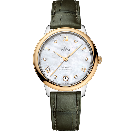 De Ville Prestige 34 mm, steel ‑ yellow gold on leather strap