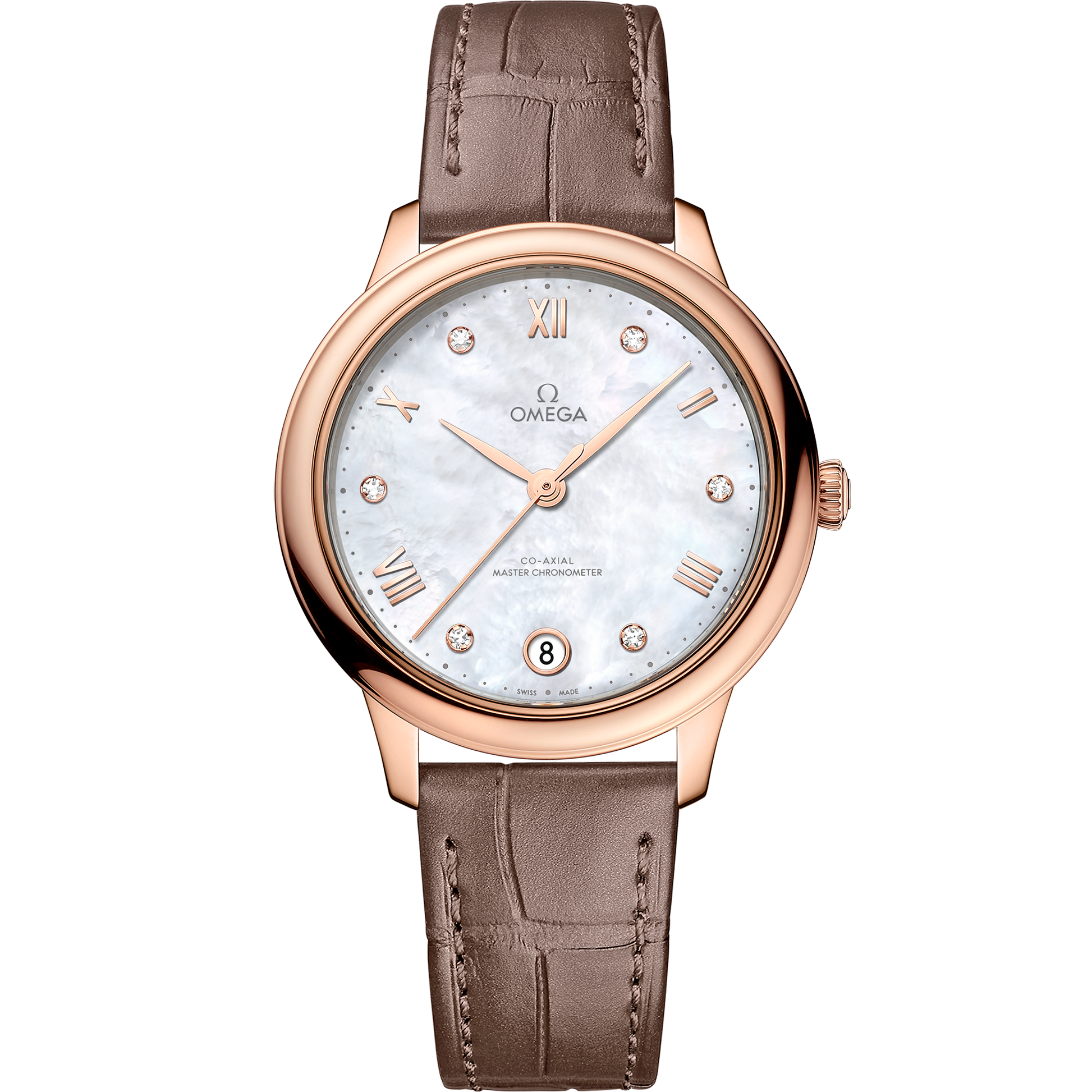De Ville Prestige 34 mm, Sedna™ gold on leather strap