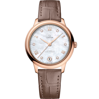 De Ville Prestige 34 mm, Sedna™ gold on leather strap