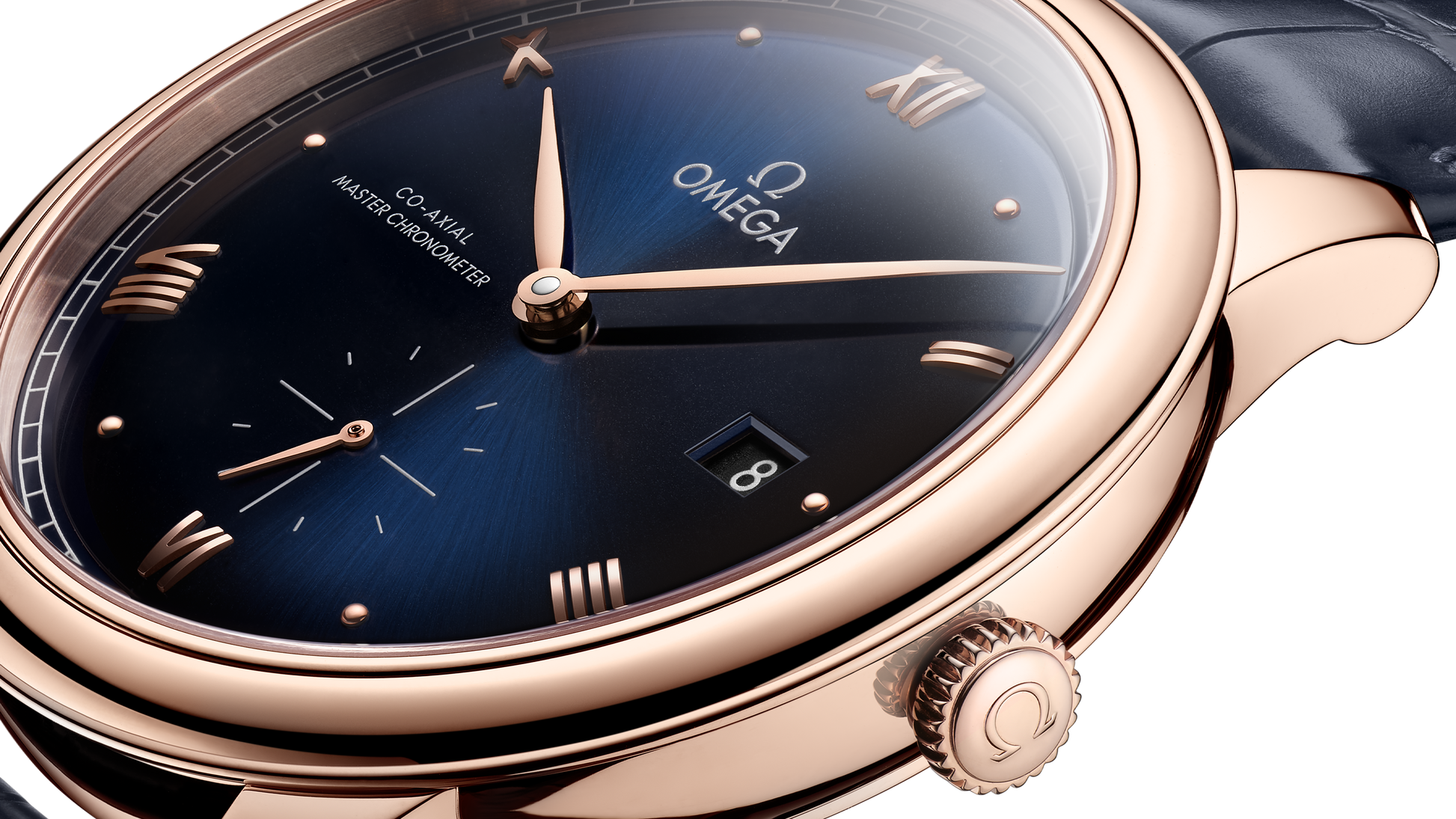 De Ville Prestige 41 mm, Sedna™ gold on leather strap