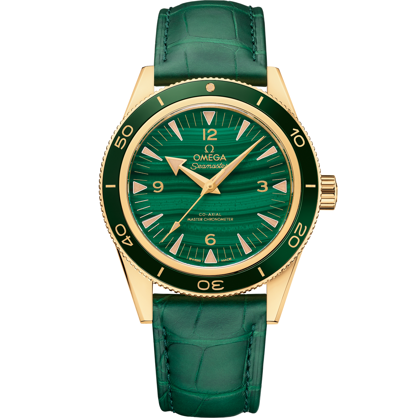 Seamaster 300 41 mm, yellow gold on leather strap