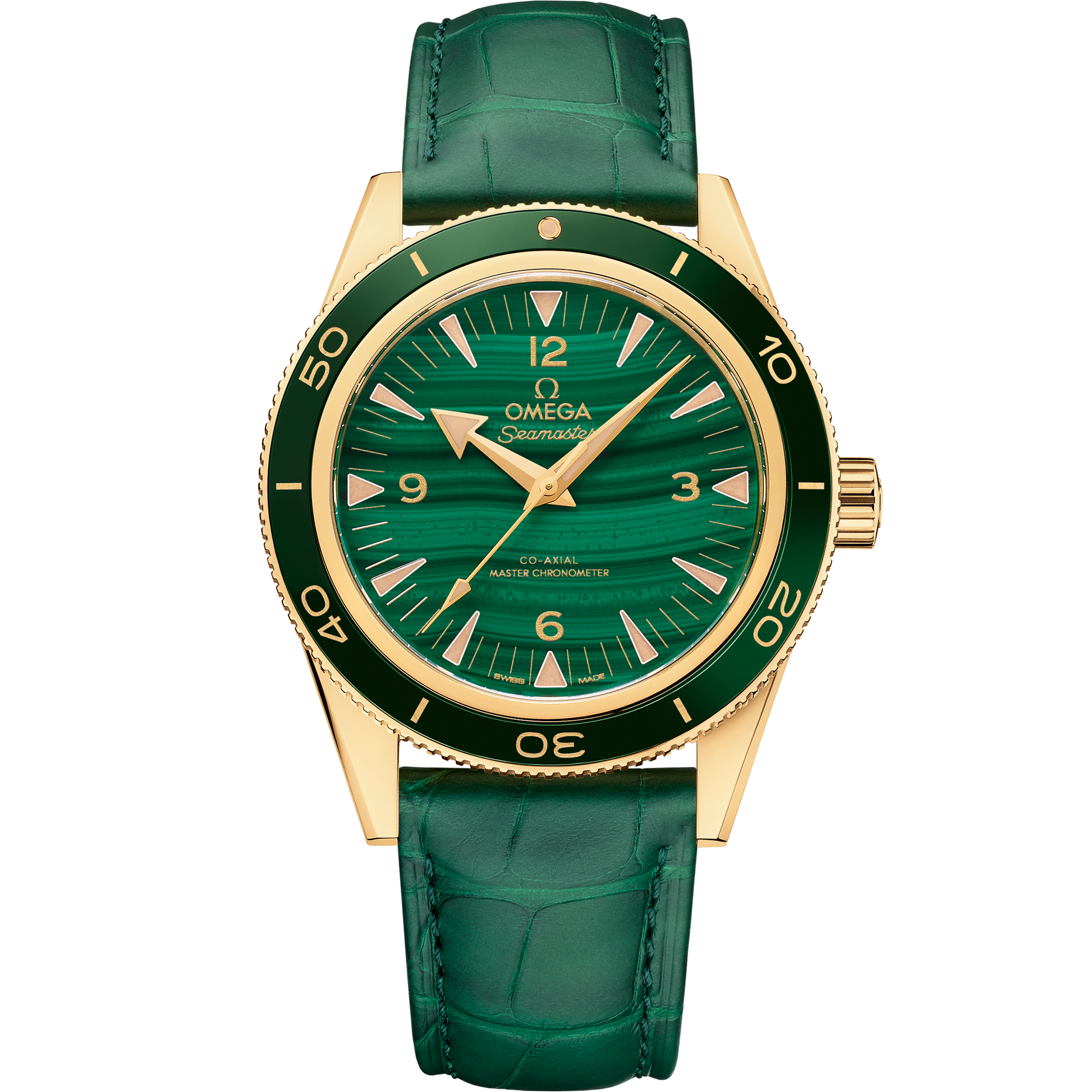 Seamaster 300 41 mm, yellow gold on leather strap