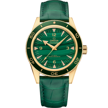 Seamaster 300 41 mm, yellow gold on leather strap
