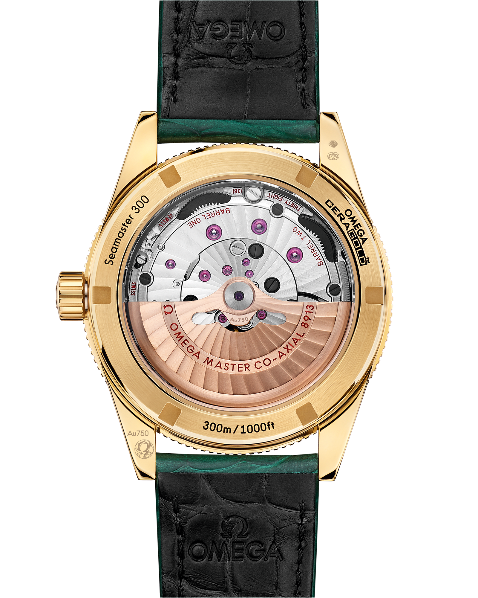 Seamaster 300 41 mm, yellow gold on leather strap