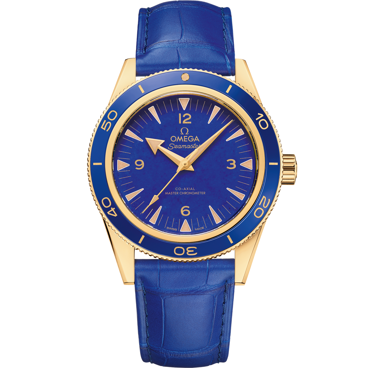 Seamaster 300 41 mm, yellow gold on leather strap