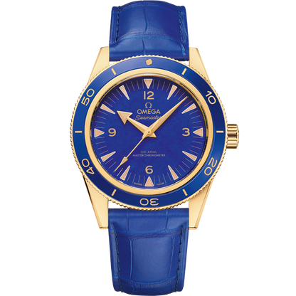 Seamaster 300 41 mm, yellow gold on leather strap