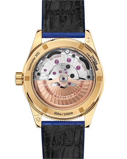 Seamaster 300 41 mm, yellow gold on leather strap