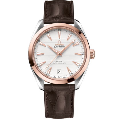 Seamaster Aqua Terra 150M 41 mm, steel ‑ Sedna™ gold on leather strap