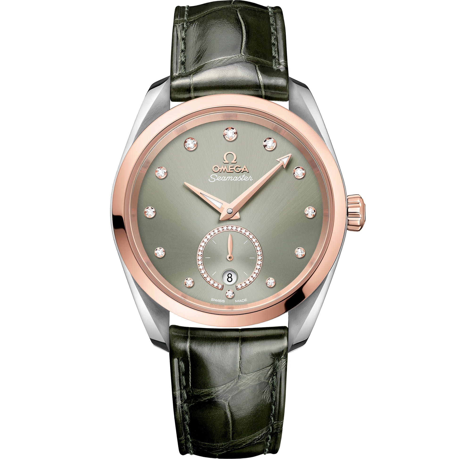 Seamaster Aqua Terra 150M 38 mm, steel ‑ Sedna™ gold on leather strap