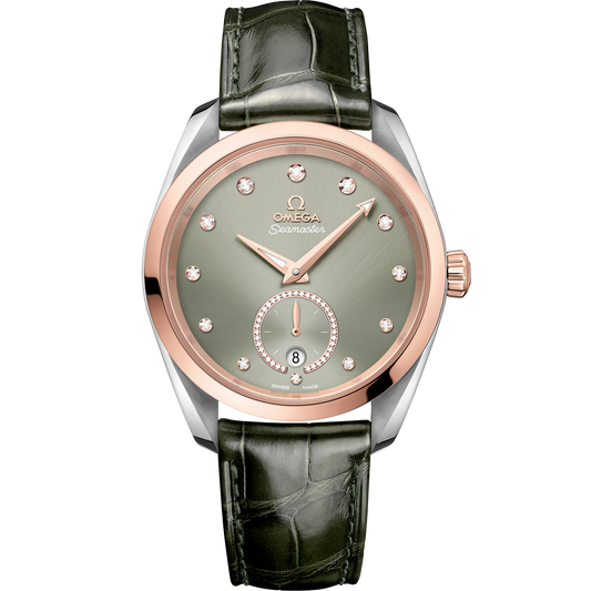 Seamaster Aqua Terra 150M 38 mm, steel ‑ Sedna™ gold on leather strap