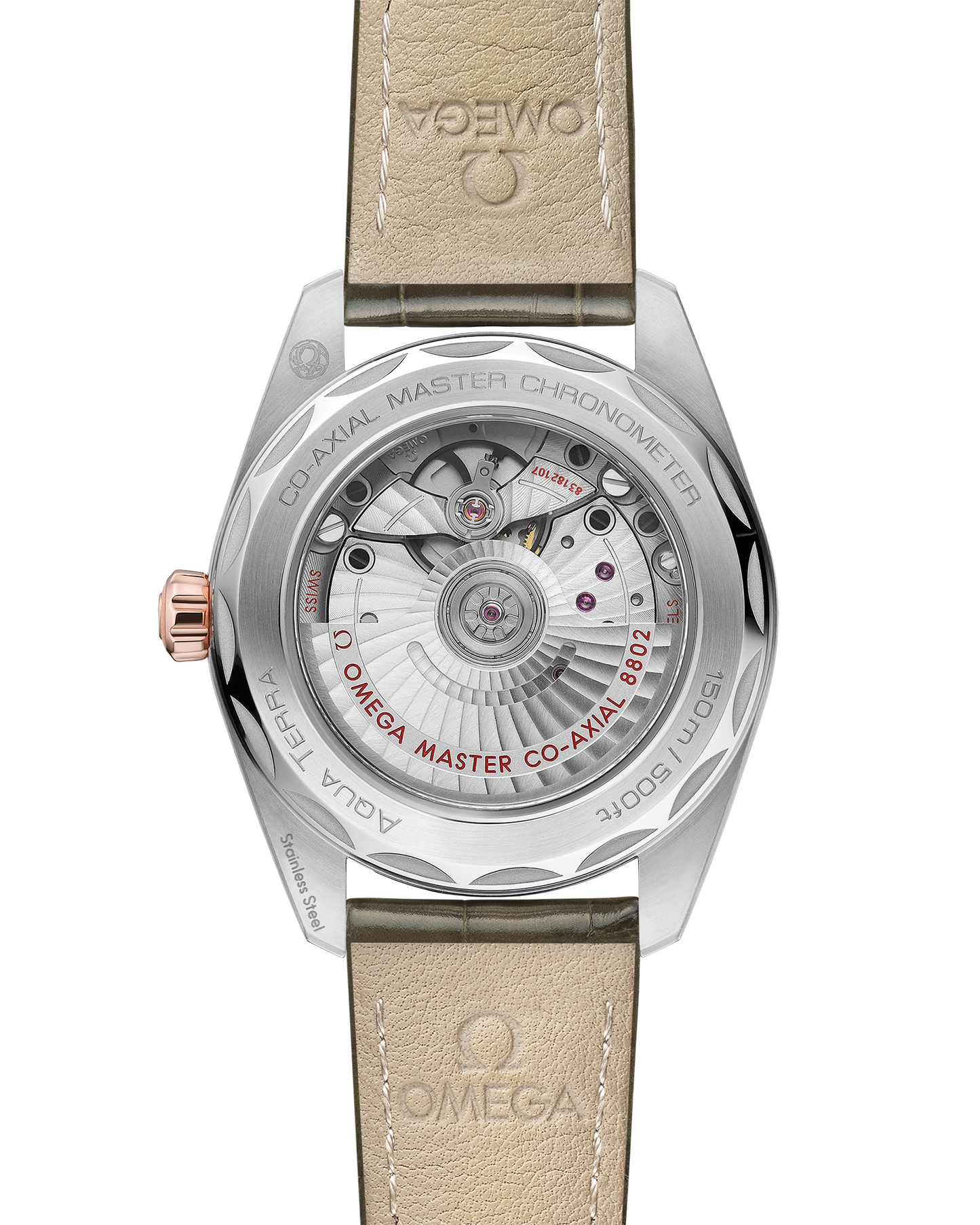 Seamaster Aqua Terra 150M 38 mm, steel ‑ Sedna™ gold on leather strap