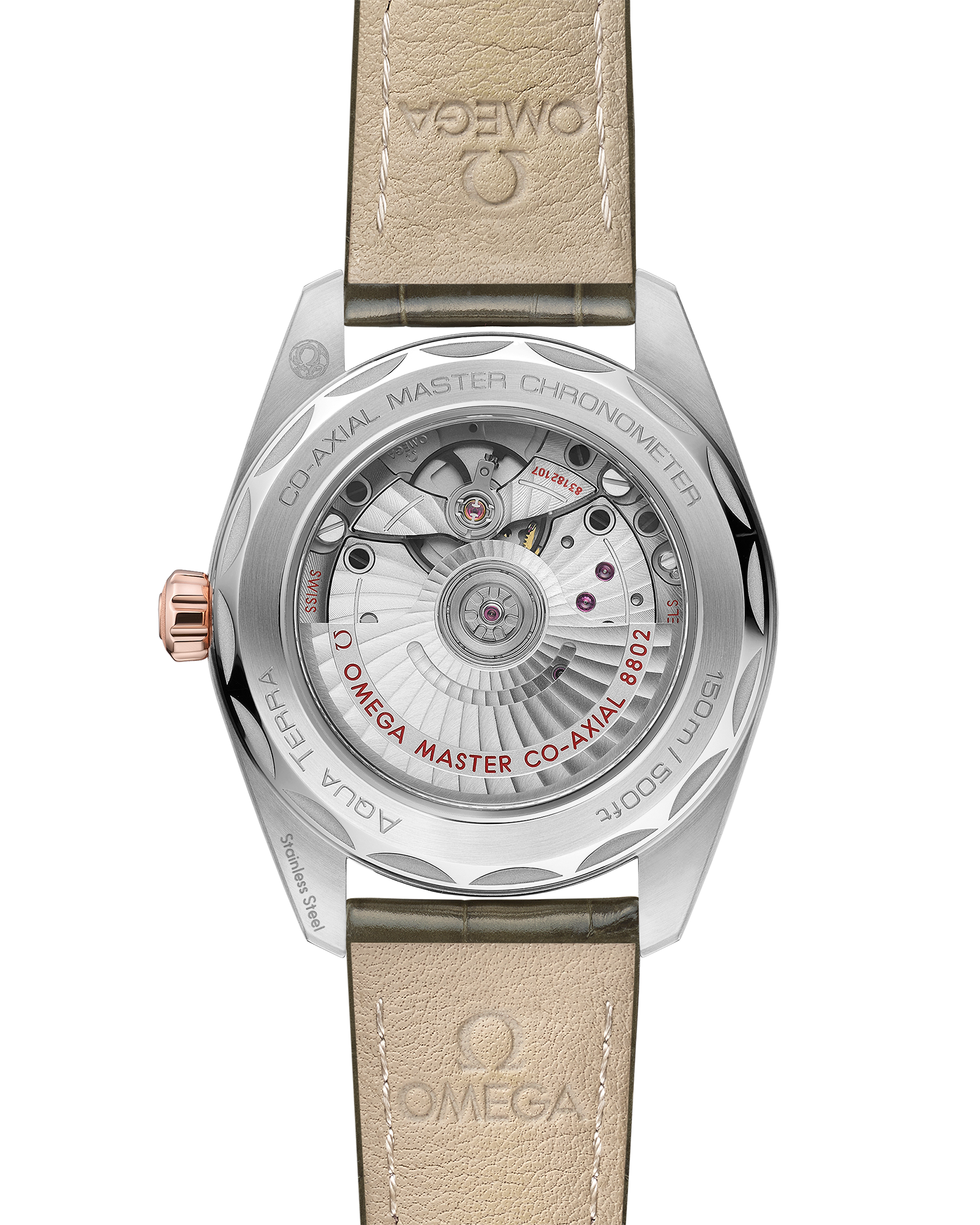 Seamaster Aqua Terra 150M 38 mm, steel ‑ Sedna™ gold on leather strap