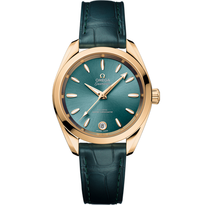 Seamaster Aqua Terra Shades 34 mm, Moonshine™ gold on leather strap