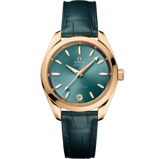 Seamaster Aqua Terra Shades 34 mm, Moonshine™ gold on leather strap
