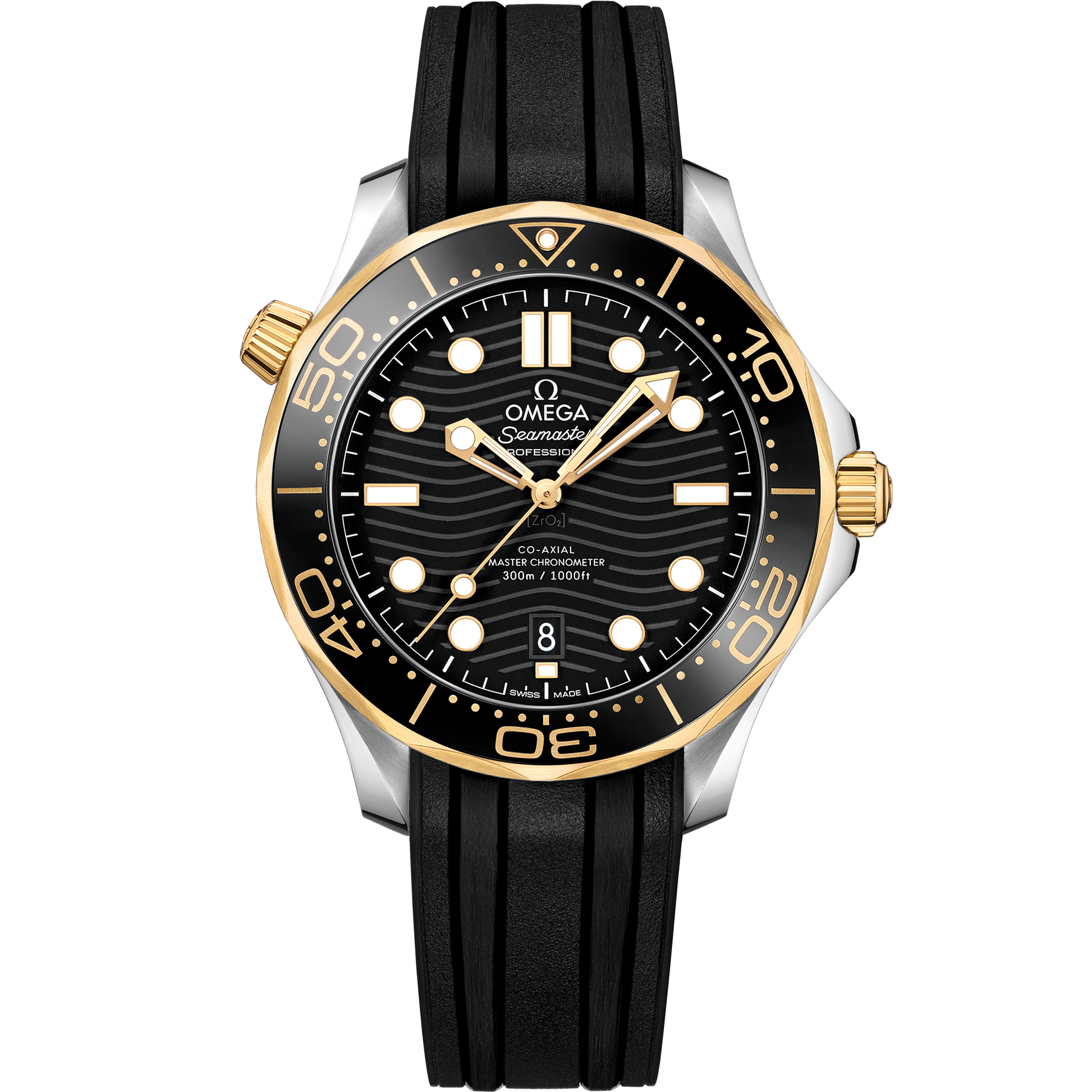 Seamaster Diver 300M 42 mm, steel ‑ yellow gold on rubber strap