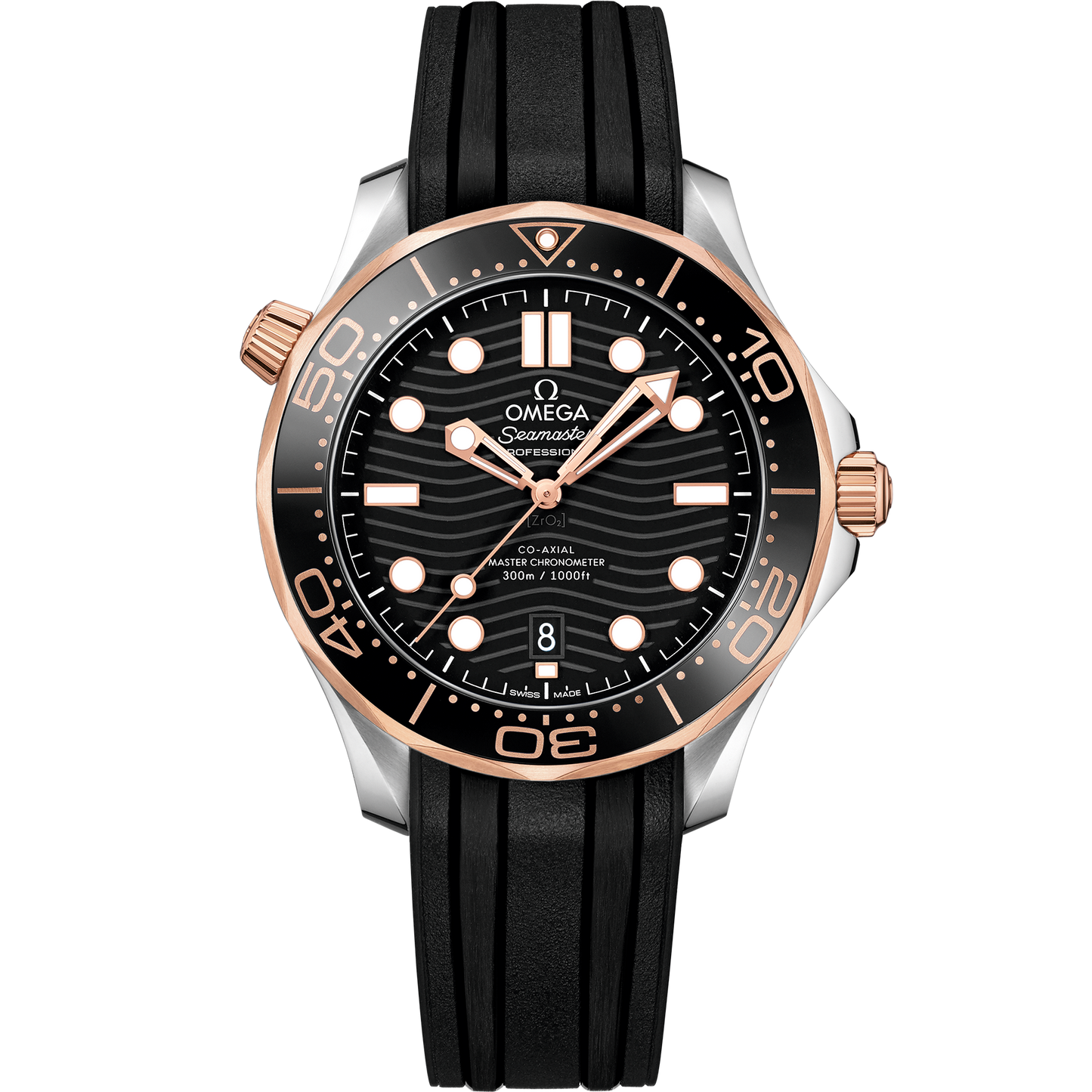 Seamaster Diver 300M 42 mm, steel ‑ Sedna™ gold on rubber strap