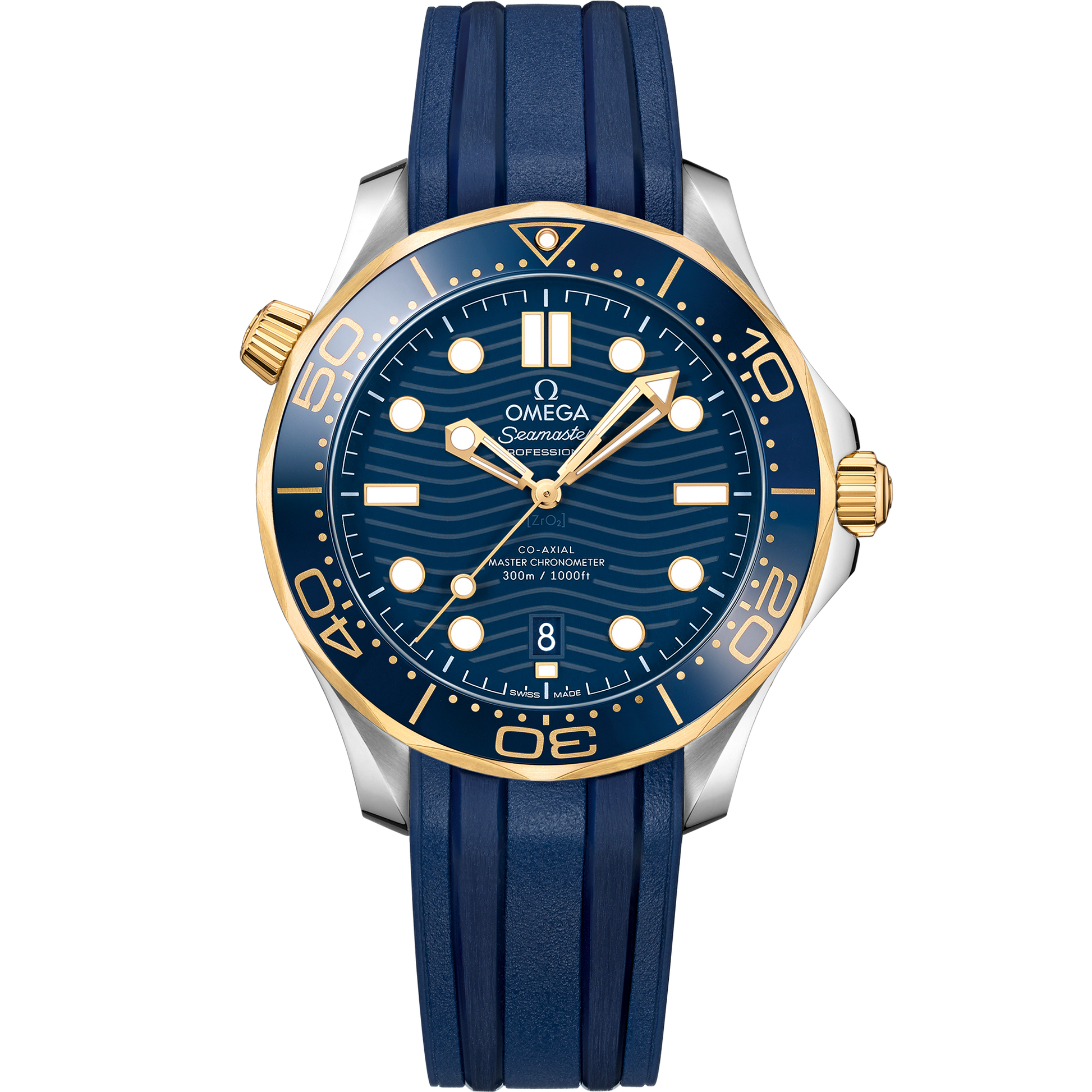 Seamaster Diver 300M 42 mm, steel ‑ yellow gold on rubber strap