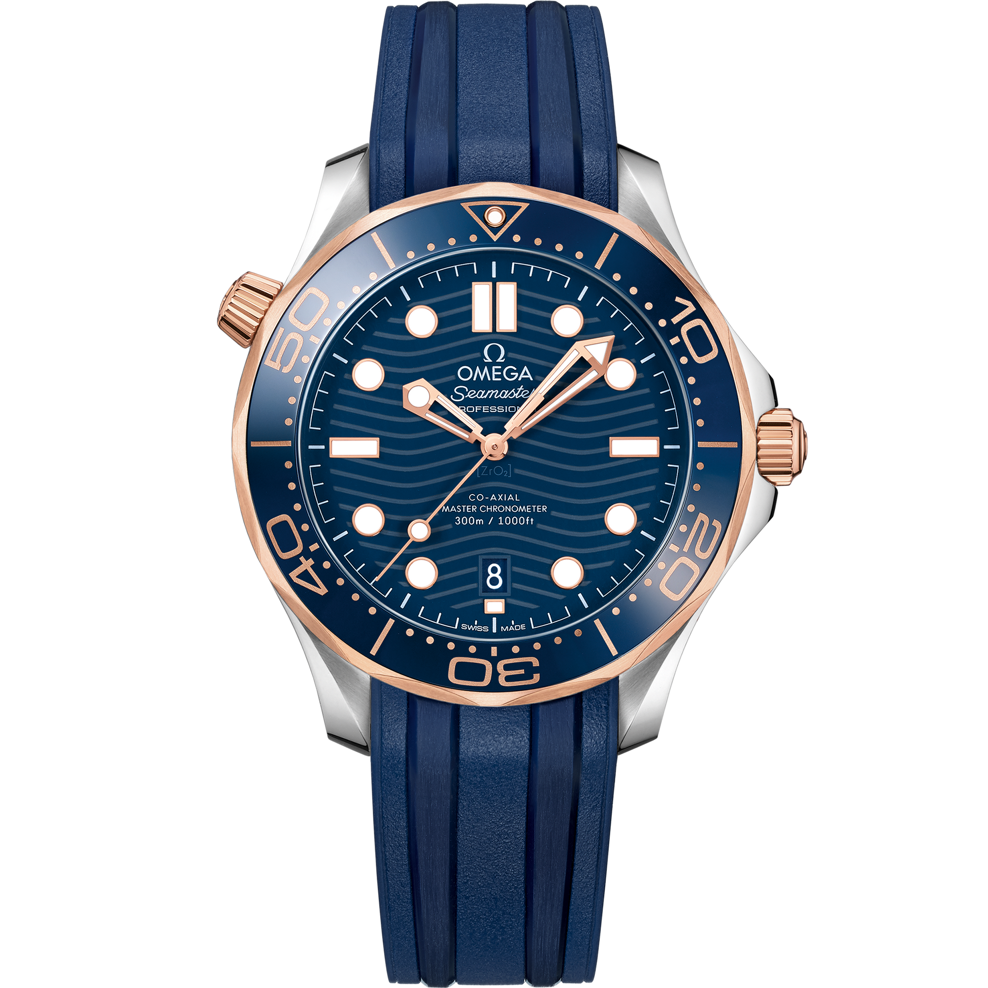 Seamaster Diver 300M 42 mm, steel ‑ Sedna™ gold on rubber strap