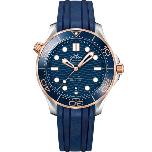 Seamaster Diver 300M 42 mm, steel ‑ Sedna™ gold on rubber strap