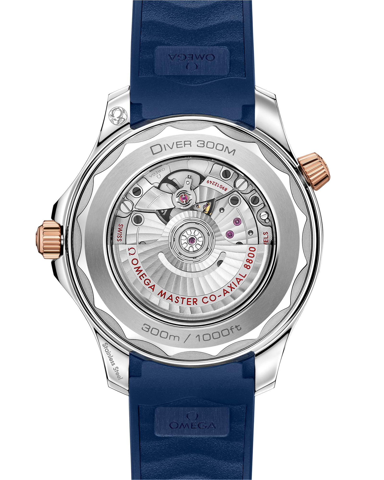 Seamaster Diver 300M 42 mm, steel ‑ Sedna™ gold on rubber strap