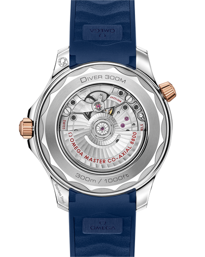 Seamaster Diver 300M 42 mm, steel ‑ Sedna™ gold on rubber strap