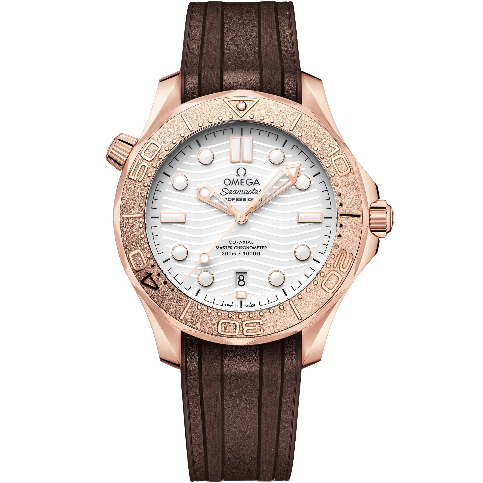 Seamaster Diver 300M 42 mm, Sedna™ gold on rubber strap