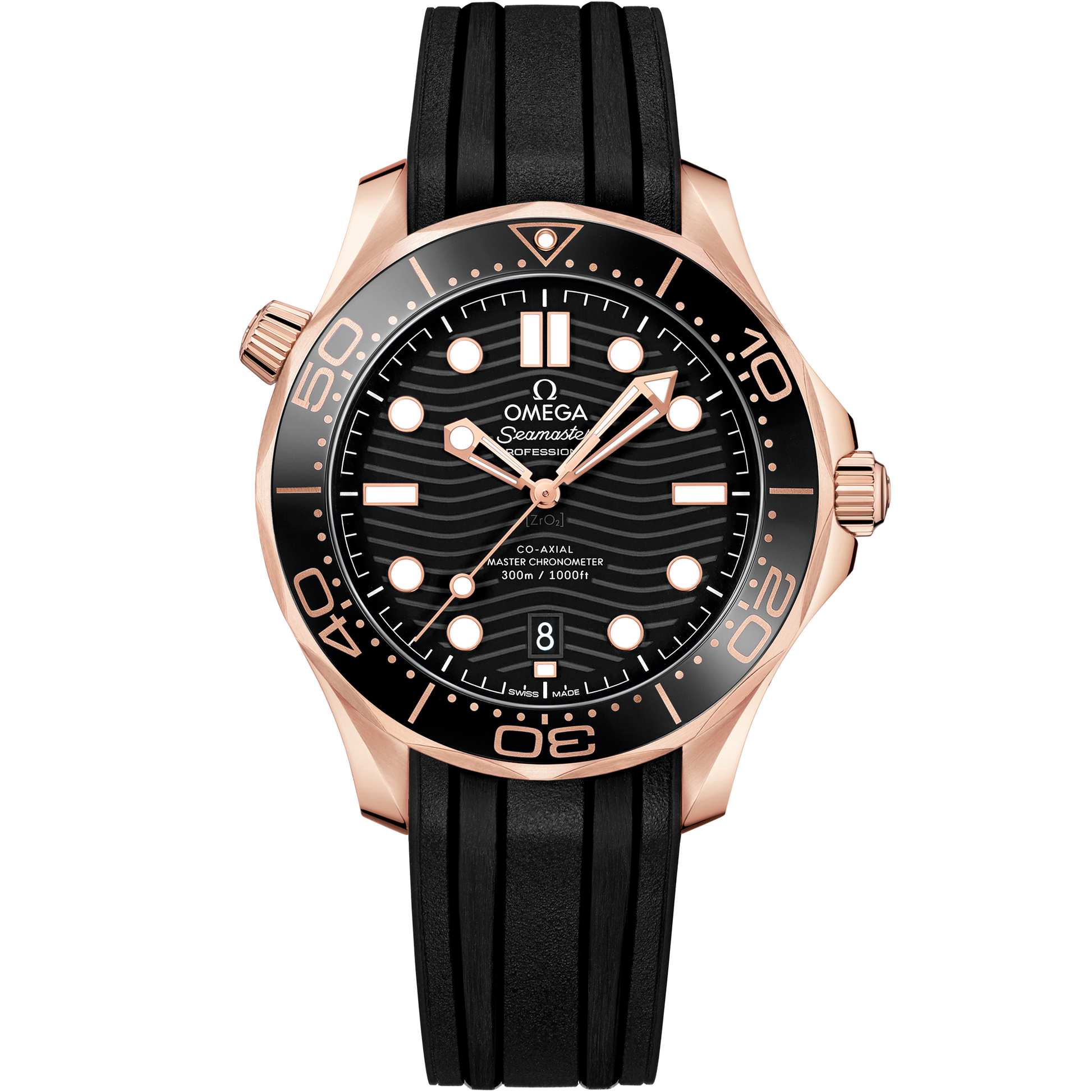 Seamaster Diver 300M 42 mm, Sedna™ gold on rubber strap