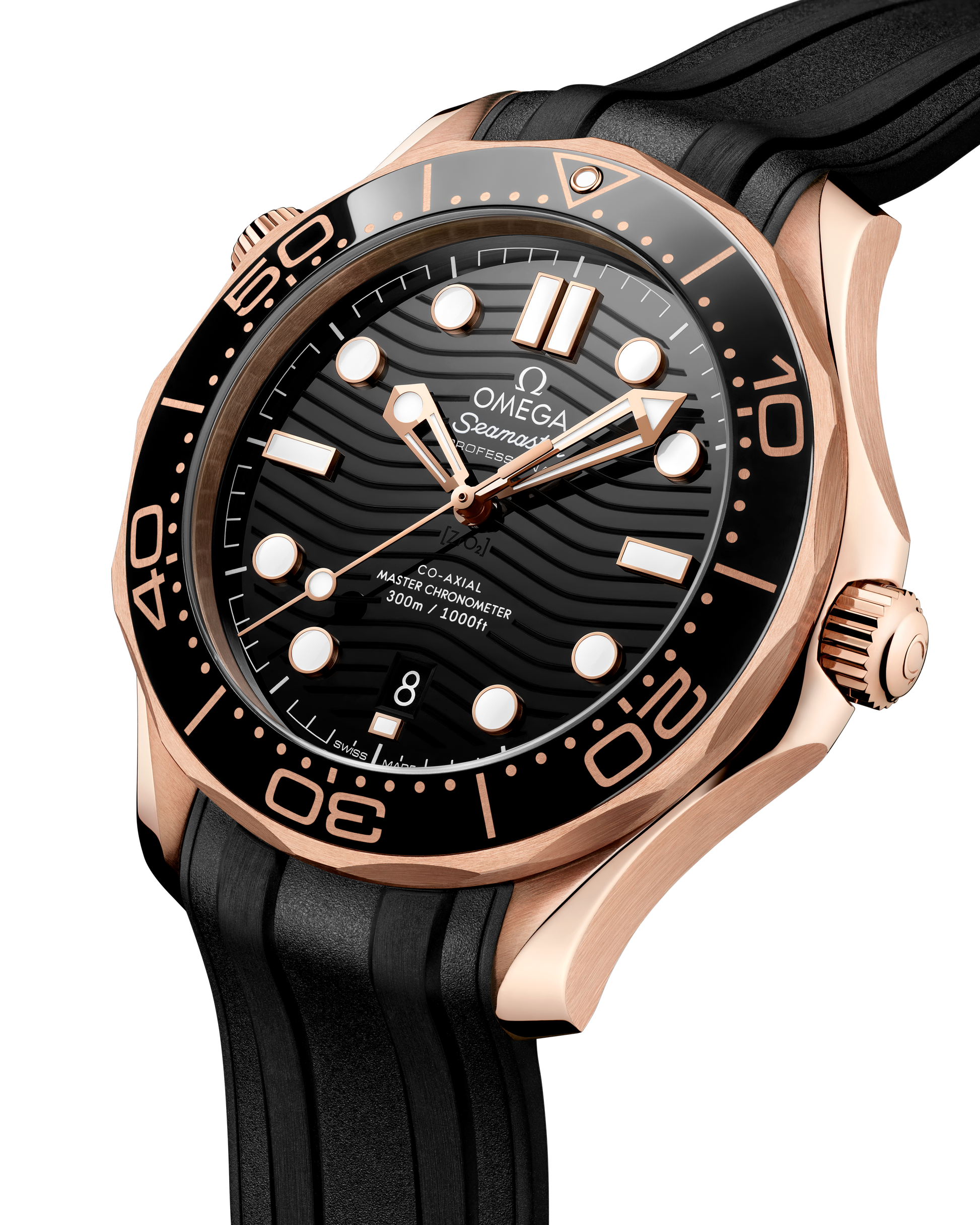 Seamaster Diver 300M 42 mm, Sedna™ gold on rubber strap