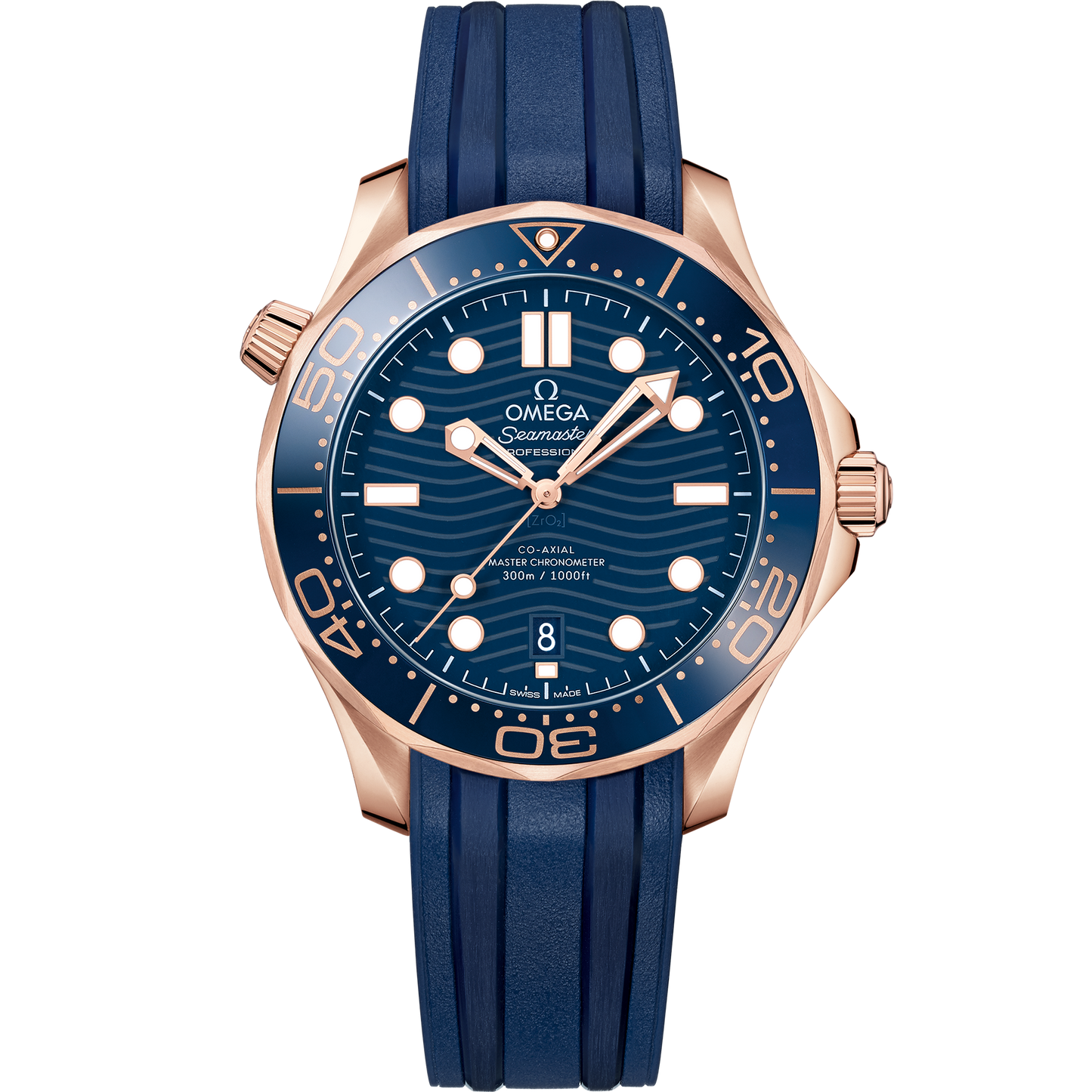 Seamaster Diver 300M 42 mm, Sedna™ gold on rubber strap