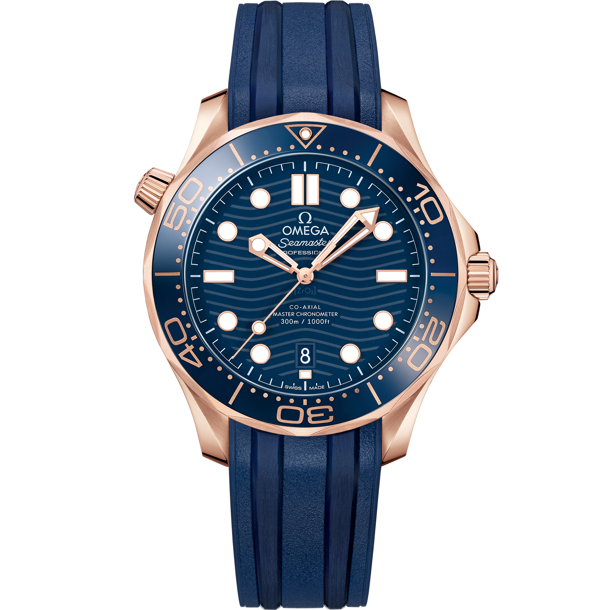 Seamaster Diver 300M 42 mm, Sedna™ gold on rubber strap