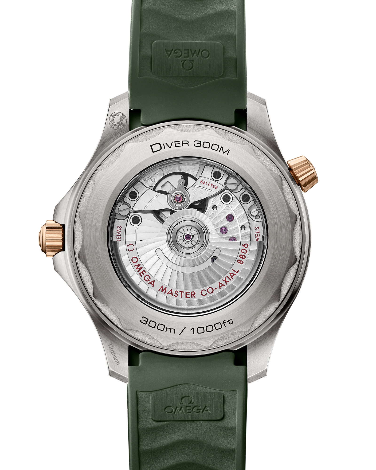 Seamaster Diver 300M 42 mm, titanium ‑ Bronze gold on rubber strap