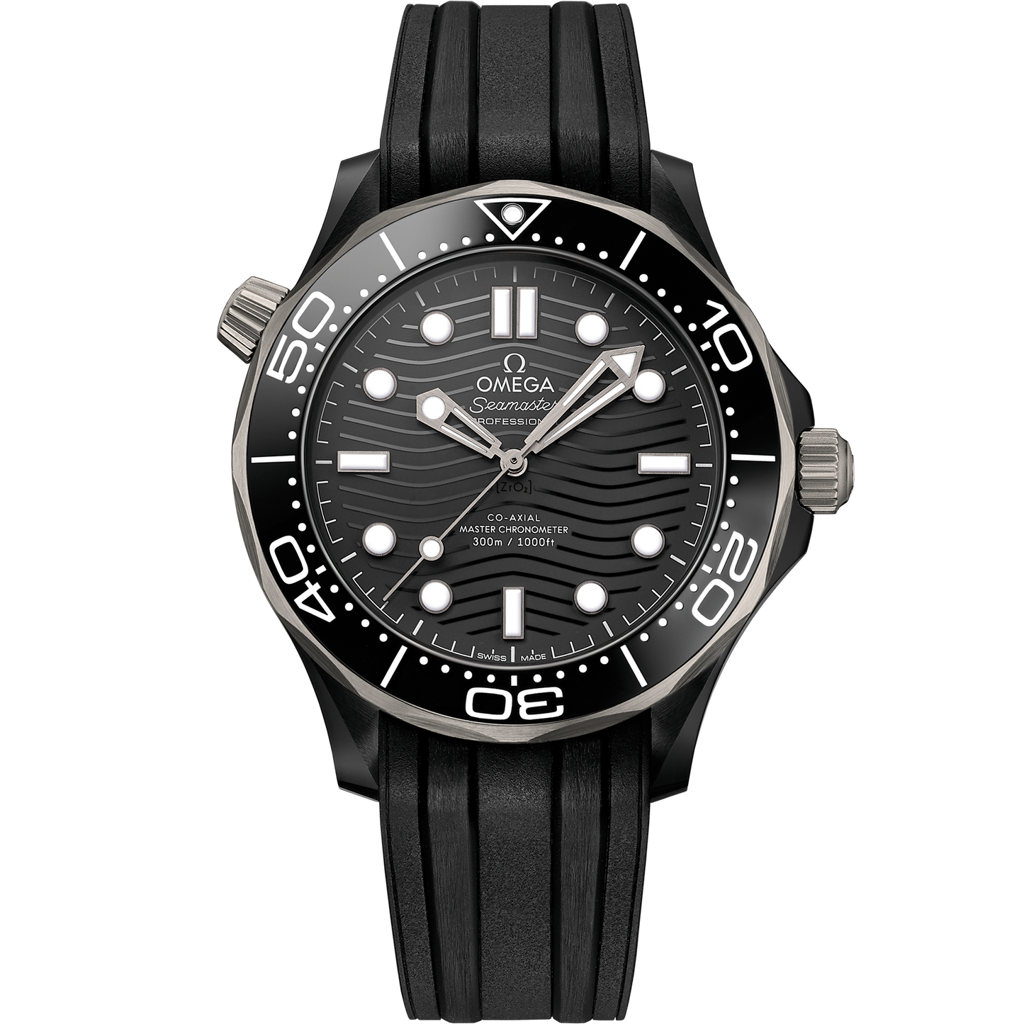 Seamaster Diver 300M 43.5 mm, black ceramic on rubber strap