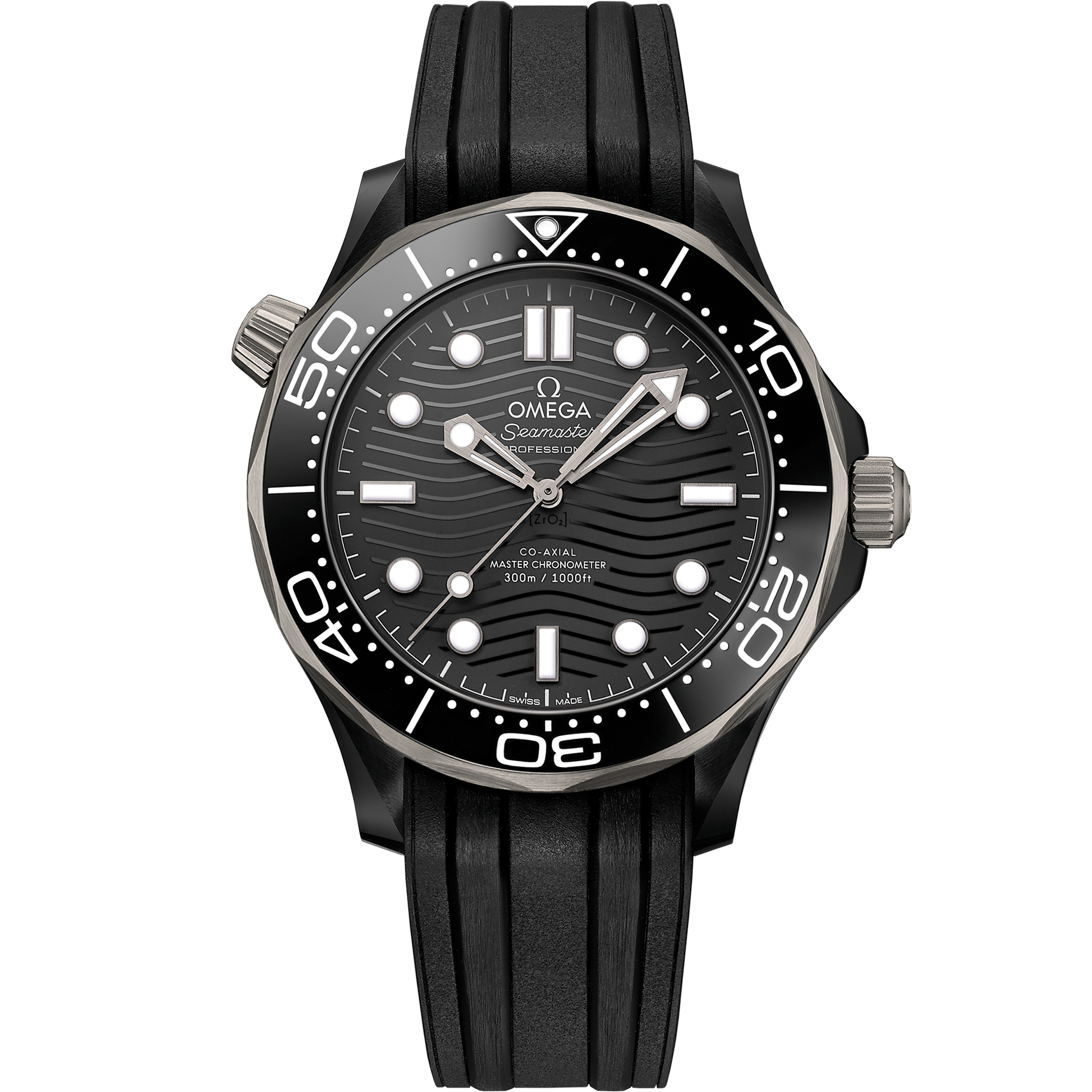 Seamaster Diver 300M 43.5 mm, black ceramic on rubber strap