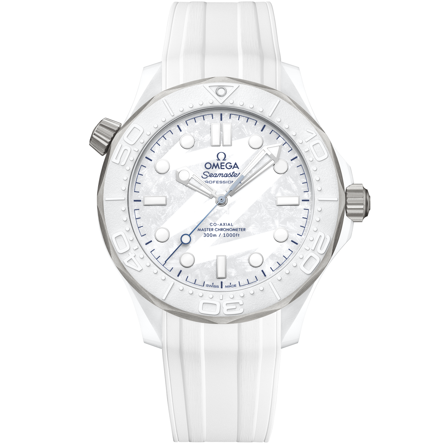 Seamaster Diver 300M 43.5 mm, white ceramic ‑ titanium on rubber strap