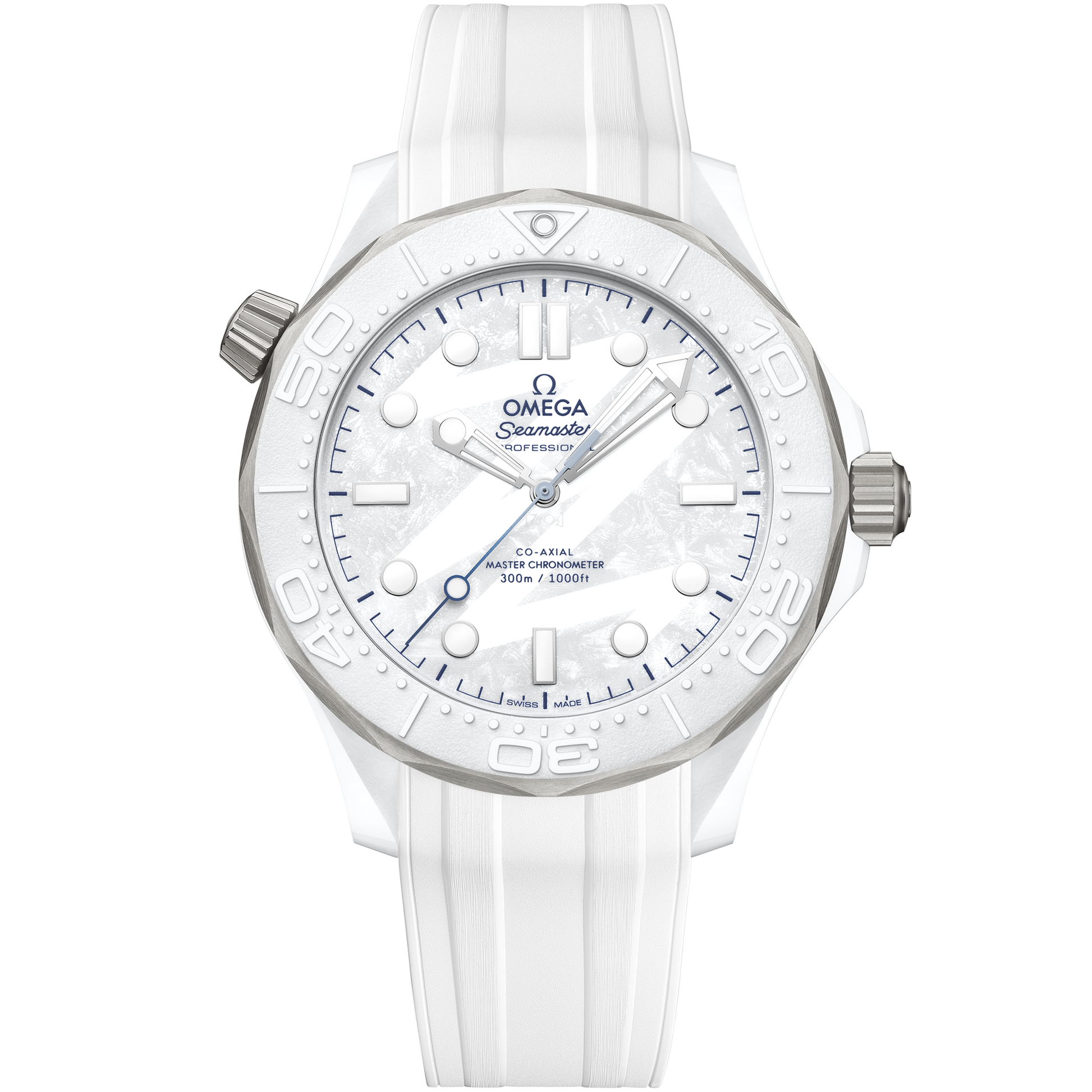 Seamaster Diver 300M 43.5 mm, white ceramic ‑ titanium on rubber strap