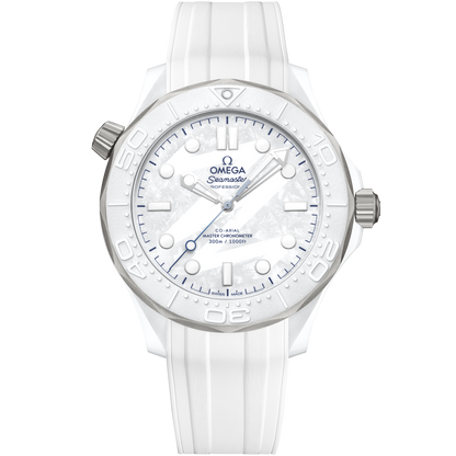 Seamaster Diver 300M 43.5 mm, white ceramic ‑ titanium on rubber strap