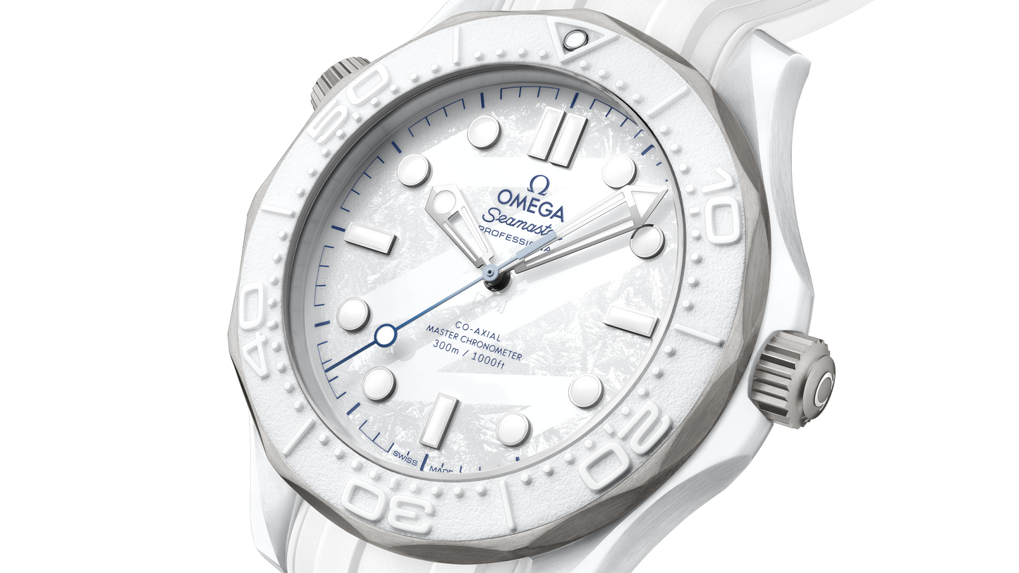 Seamaster Diver 300M 43.5 mm, white ceramic ‑ titanium on rubber strap