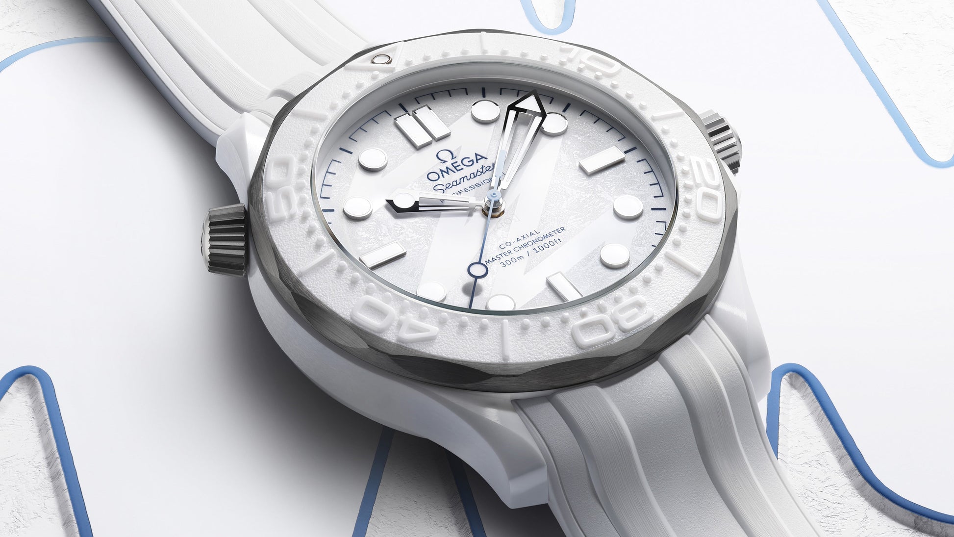 Seamaster Diver 300M 43.5 mm, white ceramic ‑ titanium on rubber strap