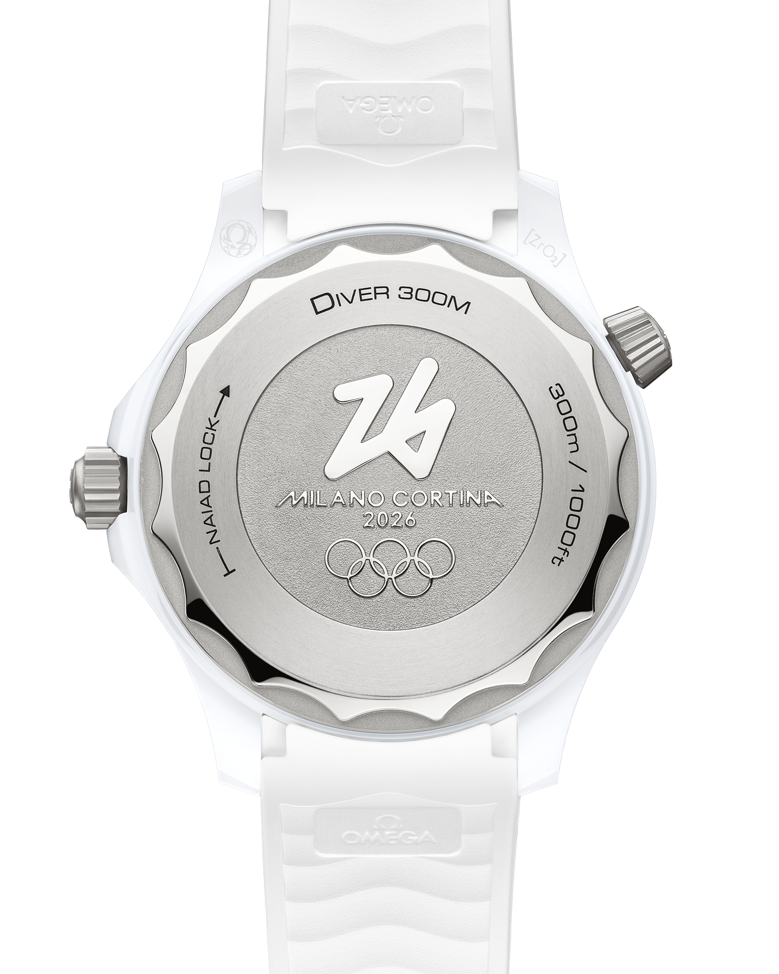 Seamaster Diver 300M 43.5 mm, white ceramic ‑ titanium on rubber strap