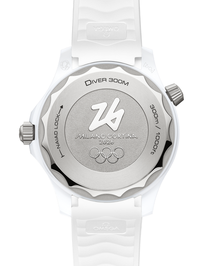 Seamaster Diver 300M 43.5 mm, white ceramic ‑ titanium on rubber strap